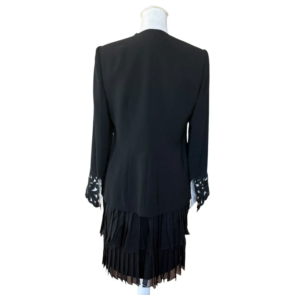Fe Zandi Beverly Hills 3 Piece Skirt Suit Set Black White Embroidered Size 6